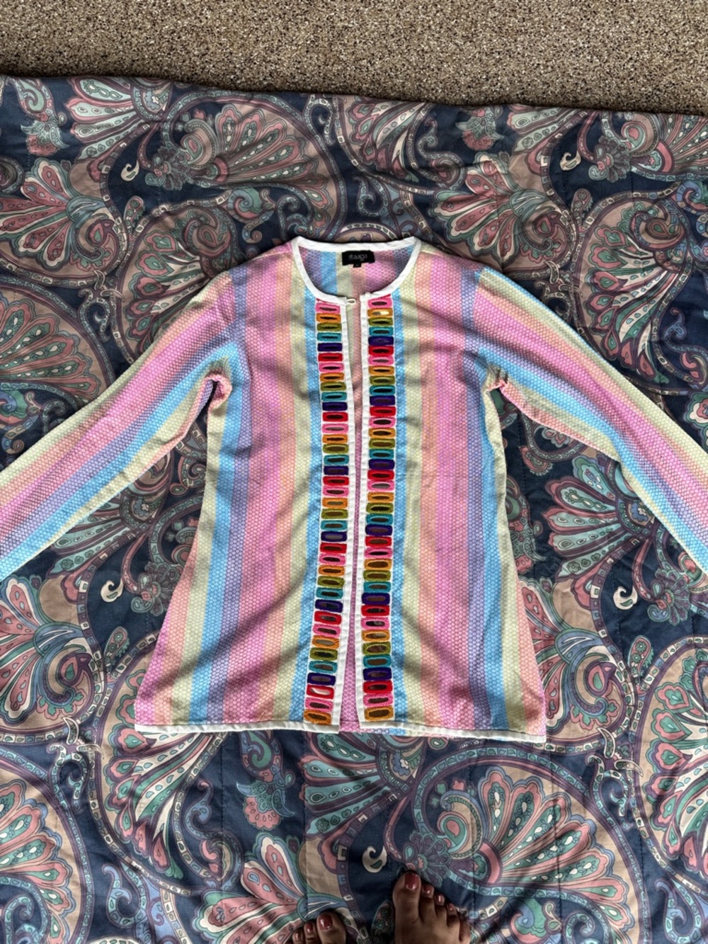 Taaga Multicolor Striped Embroidered Cardigan
